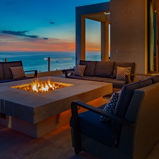 Terrace with fire pit seating area
