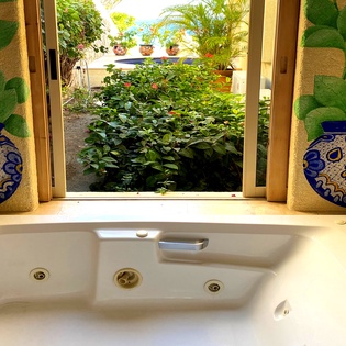 Jacuzzi with outdoor views