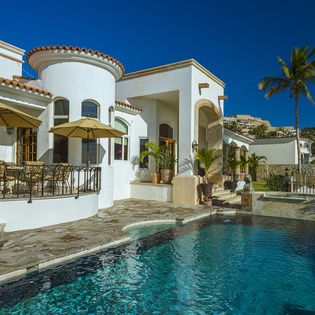 Poolside view of villa
