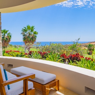 Outdoor sitting area with ocean views