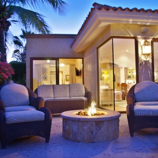 Sit by the cozy fire pit