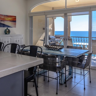 Kitchen and dining area with ocean views