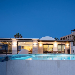 Poolside view of villa