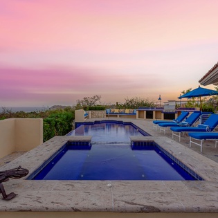 Gorgeous patio with ocean views during sunset