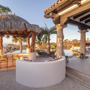 Patio with BBQ and bar seating