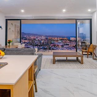 Living area and kitchen
