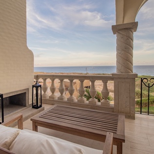 Outdoor seating area with ocean views