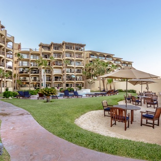 Outdoor garden area with outdoor seating