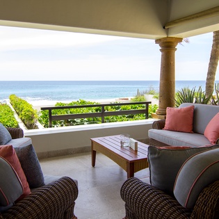 Outdoor patio with ocean view