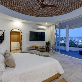 Bedroom suite with fire pit and views