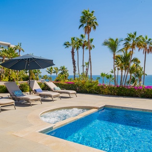 Poolside patio with ocean views