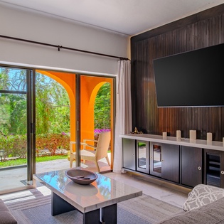 Bright living room with patio access
