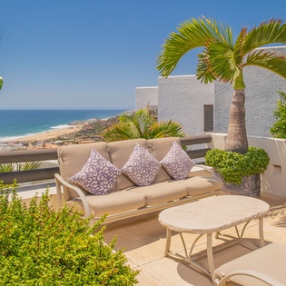 Outdoor patio with ocean view