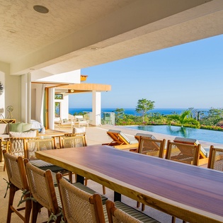 Outdoor dining with ocean view