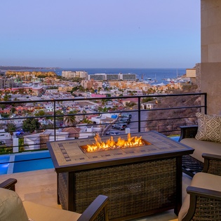 Terrace patio with fireplace