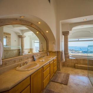 Tub and sinks.
