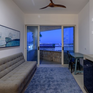 Extra sitting area with mini fridge