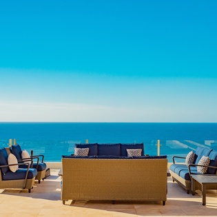 Terrace seating area with stunning ocean views