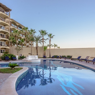 Poolside views during sunset