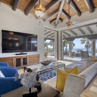 Spacious living area with patio access