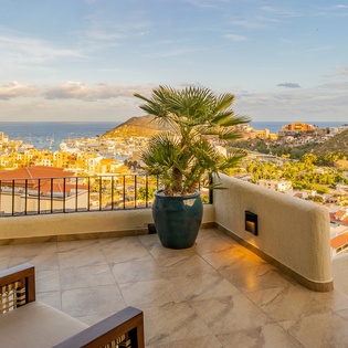 Terrace with seating and ocean views