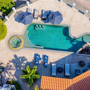 Bird's eye view of villa's patio