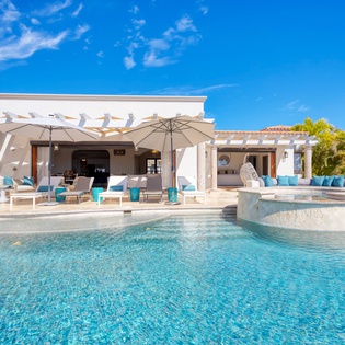 Poolside view of villa