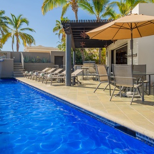 Sunny poolside patio