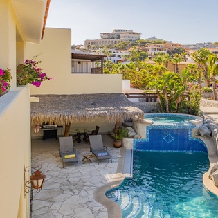 Pool with swim up bar