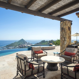 Patio seating with ocean views