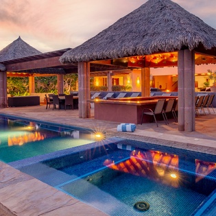 Poolside view of palapa