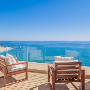 Sunny patio with outdoor seating