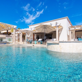 Poolside view of villa