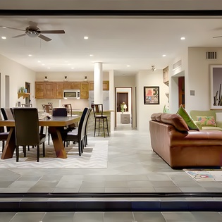 Outside view into living and dining area