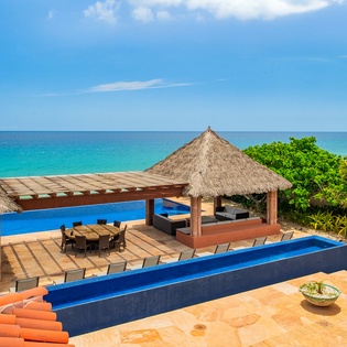 Sunny ocean view patio