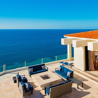 Terrace seating area with stunning ocean views