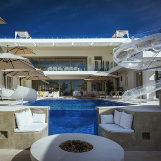 Poolside with firepit seating