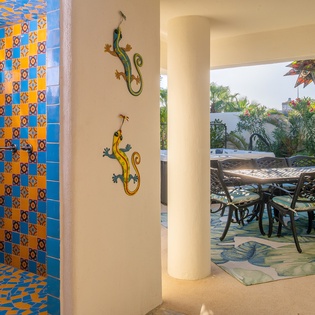 Outdoor seating and shower