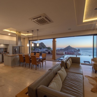 Modern living room and kitchen