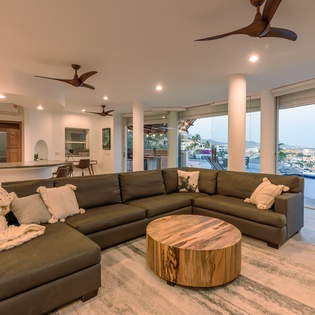 Spacious living area with patio access