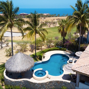 Gorgeous patio with pool, jacuzzi, and ocean views