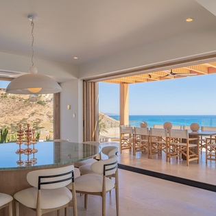 Dining area with pocket doors to patio