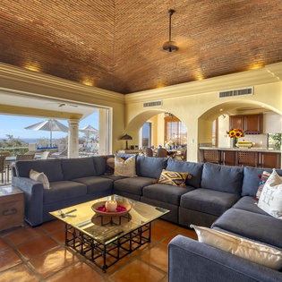 Spacious living area with patio access