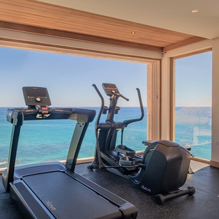 En villa fitness area with ocean views