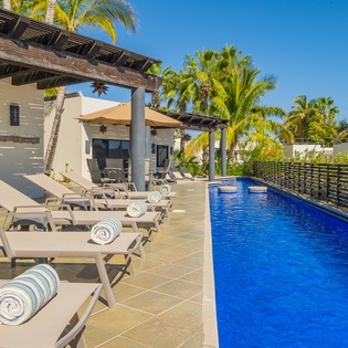 Sunny poolside patio