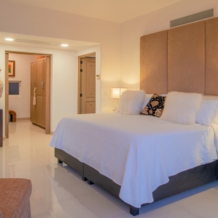 Bedroom suite with terrace and patio access and ocean views