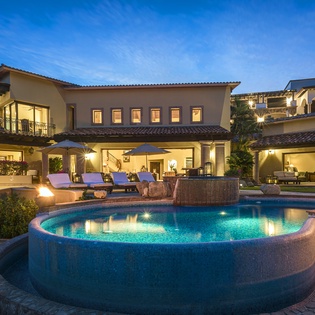 Poolside view of villa