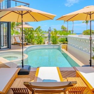 Sunny poolside patio