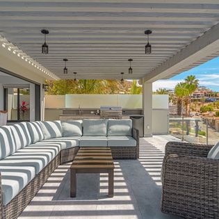 Outdoor seating with ocean views