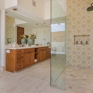 En suite bathroom with walk in shower